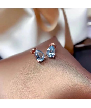 Sterling Silver Aquamarine Stud Earrings For Women JUSQU'A -70%! 