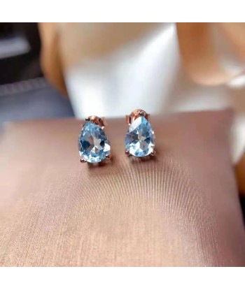 Sterling Silver Aquamarine Stud Earrings For Women JUSQU'A -70%! 