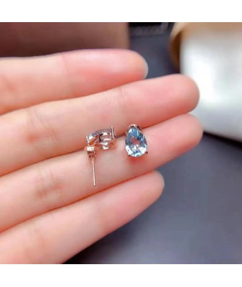 Sterling Silver Aquamarine Stud Earrings For Women JUSQU'A -70%! 