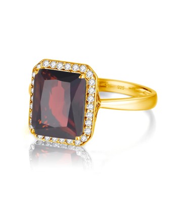 Silver Gold-Plated Garnet Rectangle Ring for Women Fin de série