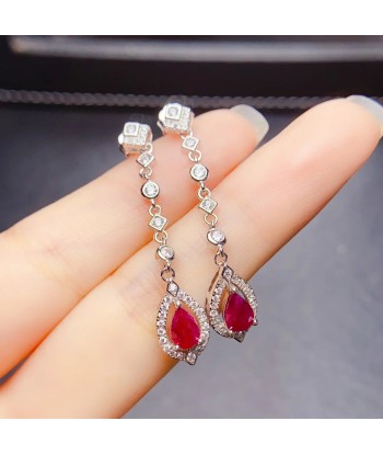 Sterling Silver Natural Ruby Earrings for Women 2023