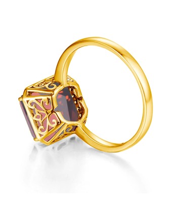 Silver Gold-Plated Garnet Rectangle Ring for Women Fin de série