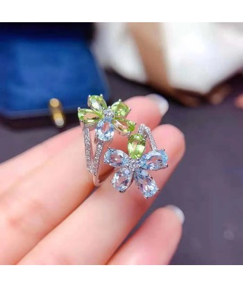 Sterling Silver Olivine Topaz Flower Ring for Women hantent personnes