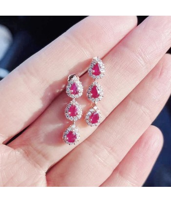 Sterling Silver Pigeon Blood Red Ruby Earrings For Women acheter