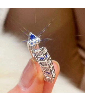 925 Sterling Silver Sapphire Diamond Open Ring for Women paiement sécurisé