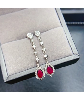 Sterling Silver Natural Ruby Earrings for Women 2023