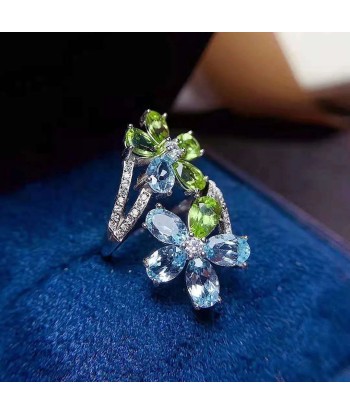 Sterling Silver Olivine Topaz Flower Ring for Women hantent personnes