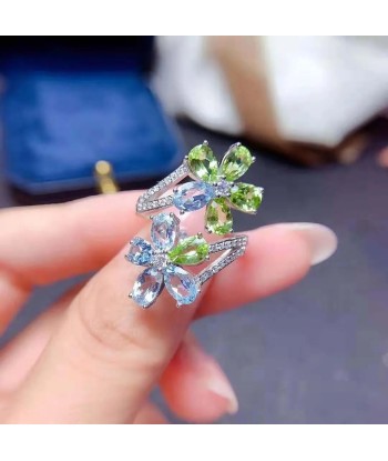 Sterling Silver Olivine Topaz Flower Ring for Women hantent personnes