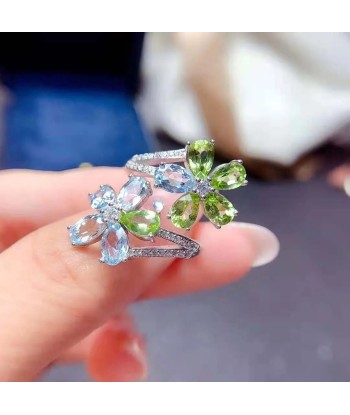 Sterling Silver Olivine Topaz Flower Ring for Women hantent personnes