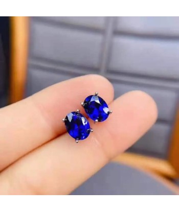 S925 Sterling Silver Natural Sapphire Ear Studs for Women Fin de série