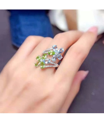 Sterling Silver Olivine Topaz Flower Ring for Women hantent personnes