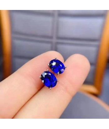 S925 Sterling Silver Natural Sapphire Ear Studs for Women Fin de série