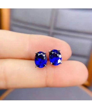 S925 Sterling Silver Natural Sapphire Ear Studs for Women Fin de série