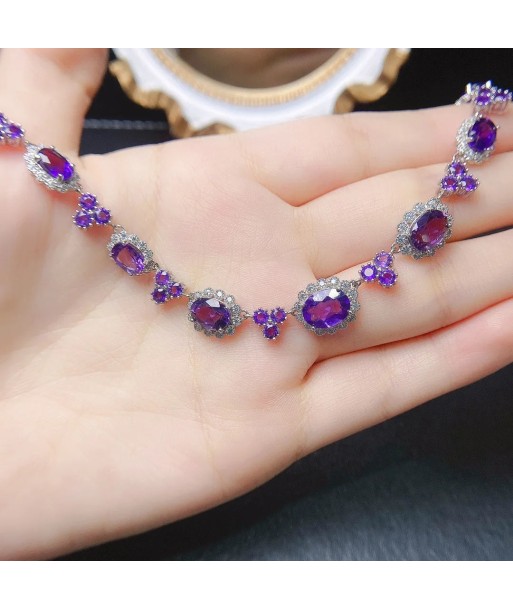 Sterling Silver Natural Amethyst Necklace 4*6ctw for Women ou a consommer sur place