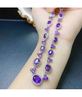 Sterling Silver Natural Amethyst Necklace 4*6ctw for Women ou a consommer sur place