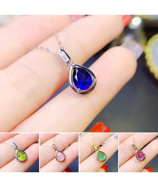 S925 Sterling Silver Sapphire/Amethyst/Emerald/Garnet Pendant Necklace for Women Faites des économies