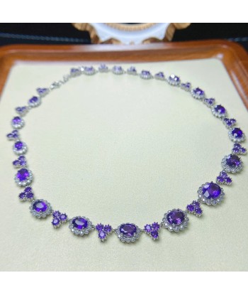 Sterling Silver Natural Amethyst Necklace 4*6ctw for Women ou a consommer sur place