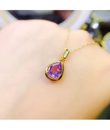 S925 Sterling Silver Sapphire/Amethyst/Emerald/Garnet Pendant Necklace for Women Faites des économies