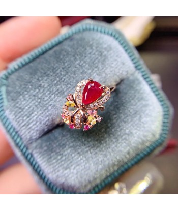 Sterling Silver Natural Ruby Ring for Women Pour