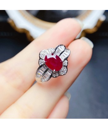 Sterling Silver Natural Ruby Ring for Women basket pas cher