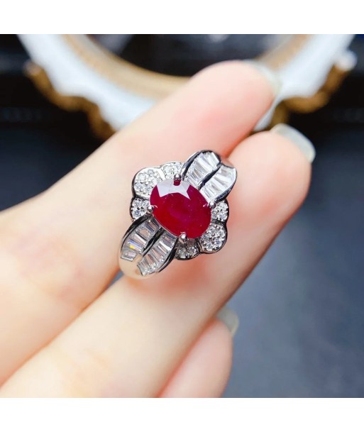 Sterling Silver Natural Ruby Ring for Women basket pas cher