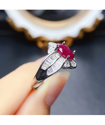 Sterling Silver Natural Ruby Ring for Women basket pas cher