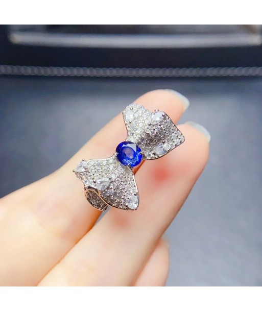 Sterling Silver Natural Sapphire Zircon Bow Ring for Women pour bénéficier 