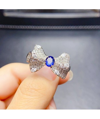 Sterling Silver Natural Sapphire Zircon Bow Ring for Women pour bénéficier 