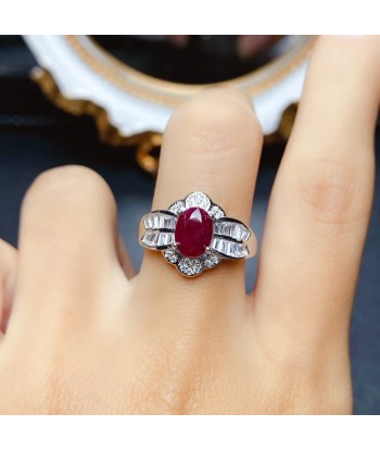 Sterling Silver Natural Ruby Ring for Women basket pas cher