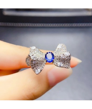 Sterling Silver Natural Sapphire Zircon Bow Ring for Women pour bénéficier 