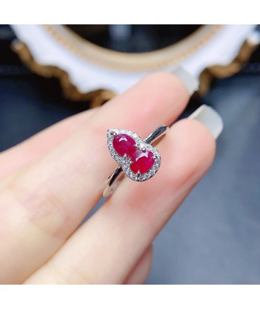 Sterling Silver Natural Ruby Gourd Shaped Ring for Women pas cher