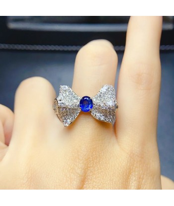 Sterling Silver Natural Sapphire Zircon Bow Ring for Women pour bénéficier 