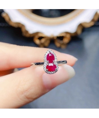 Sterling Silver Natural Ruby Gourd Shaped Ring for Women pas cher