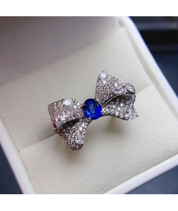 Sterling Silver Natural Sapphire Zircon Bow Ring for Women pour bénéficier 