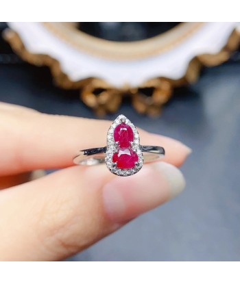 Sterling Silver Natural Ruby Gourd Shaped Ring for Women pas cher