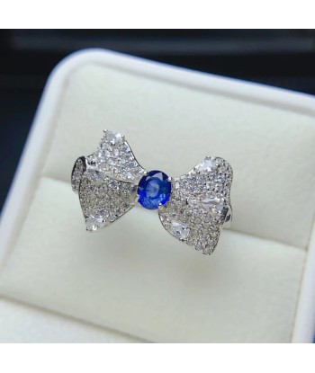 Sterling Silver Natural Sapphire Zircon Bow Ring for Women pour bénéficier 