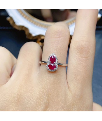 Sterling Silver Natural Ruby Gourd Shaped Ring for Women pas cher