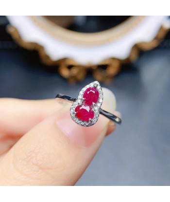 Sterling Silver Natural Ruby Gourd Shaped Ring for Women pas cher