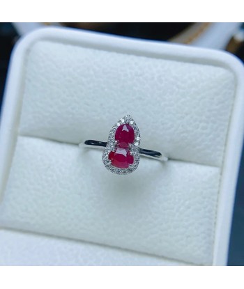 Sterling Silver Natural Ruby Gourd Shaped Ring for Women pas cher