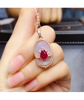 Sterling Silver Natural Ruby Pendant Necklace for Women pour bénéficier 