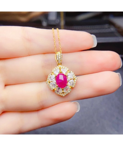 Sterling Silver Natural Ruby Zircon Pendant Necklace for Women Toutes les collections ici