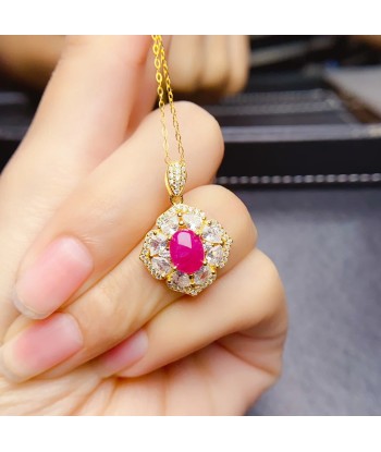 Sterling Silver Natural Ruby Zircon Pendant Necklace for Women Toutes les collections ici