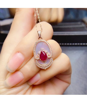 Sterling Silver Natural Ruby Pendant Necklace for Women pour bénéficier 