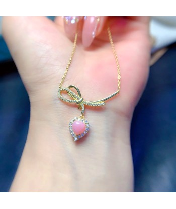 Sterling Silver 6mm Pink Opal Pendant Necklace for Women vous aussi creer 