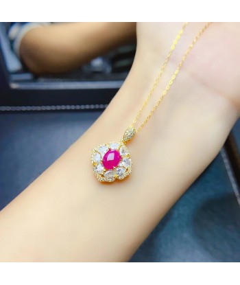 Sterling Silver Natural Ruby Zircon Pendant Necklace for Women Toutes les collections ici