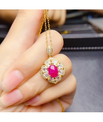 Sterling Silver Natural Ruby Zircon Pendant Necklace for Women Toutes les collections ici