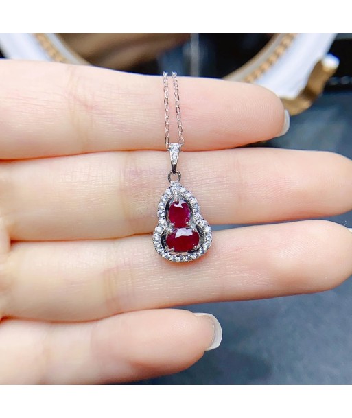 Sterling Silver Natural Ruby Gourd Pendant Necklace for Women soldes