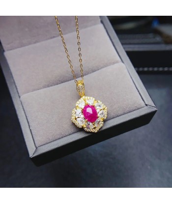 Sterling Silver Natural Ruby Zircon Pendant Necklace for Women Toutes les collections ici