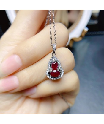 Sterling Silver Natural Ruby Gourd Pendant Necklace for Women soldes