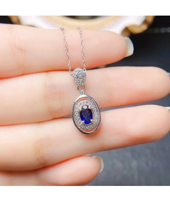 Sterling Silver Natural Sapphire Pendant Necklace for Women 2024